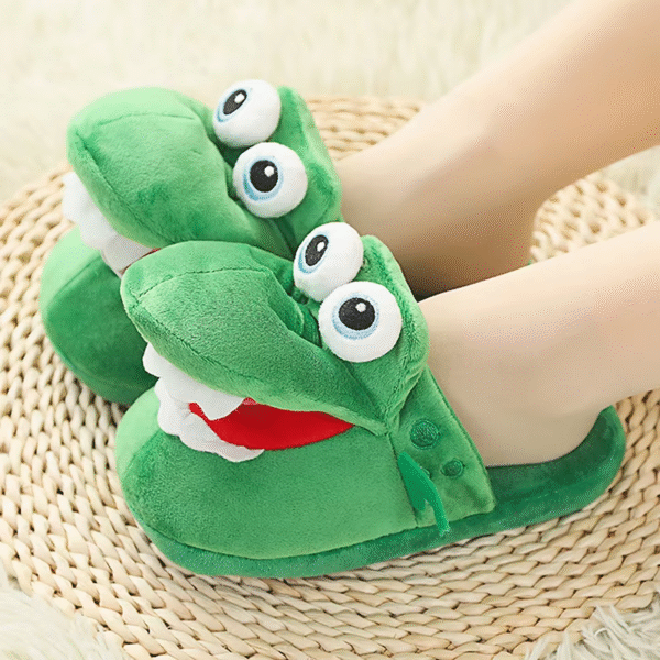 Cartoon Crocodile Cotton Slippers with Moving Mouth Funny Home Cotton Shoes Winter Walking Warm Christmas Gift for Men Women - Image 3