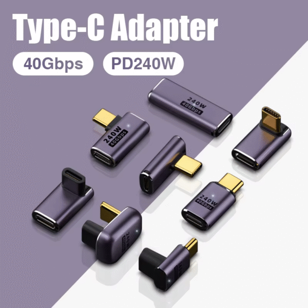 USB 4.0 PD 240W 8K 60Hz Charger Connector for Macbook 40Gbps High Speed USB C OTG U-Shape Straight Angle Male to Female Adapter - Image 2