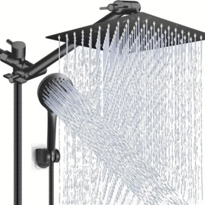 High-Pressure Rain Shower Head Combo - 8-Inch Adjustable Extension Arm & 5 Settings Handheld Showerhead - Powerful Low-Pressure Water Spray Shower Head Filter