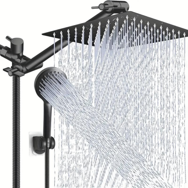 High-Pressure Rain Shower Head Combo - 8-Inch Adjustable Extension Arm & 5 Settings Handheld Showerhead - Powerful Low-Pressure Water Spray Shower Head Filter