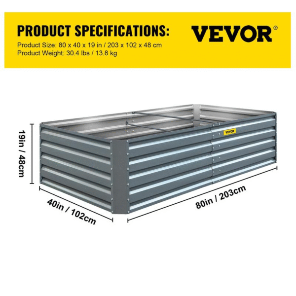 VEVOR Galvanized Raised Garden Bed 80" X 40" X 19" Metal Planter Box, Gray Steel for Growing Vegetables, Flowers, Flowers, Herbs, and Succulents Fathersdaygift - Image 8