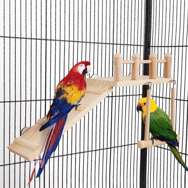 Natural Wood Bird Perch & Play Set - Complete Cage Accessories - Image 2