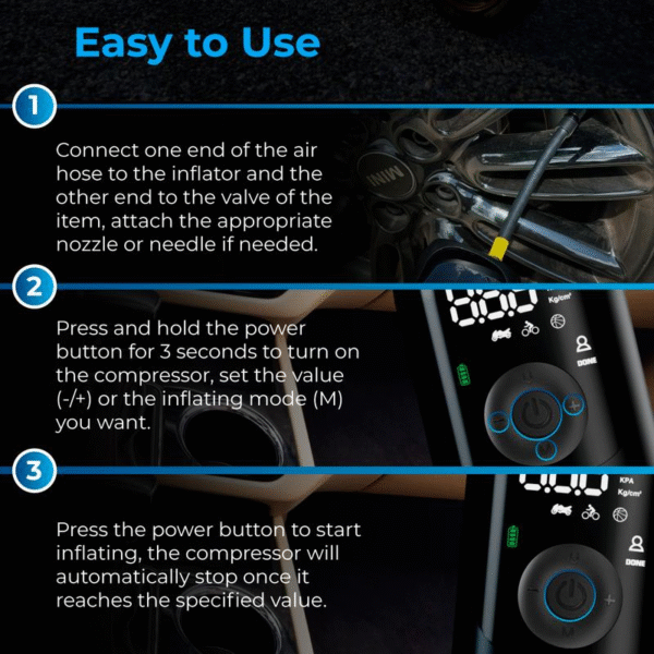 Autosky Tire Inflator Portable Air Compressor with Auto Shutoff and Pressure Gauge up to 150 PSI - Portable Air Compressor, Air Pump for Car Tires, Power Bank and Emergency Flashlight - Image 7