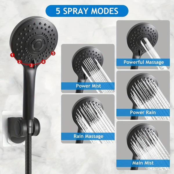 High-Pressure Rain Shower Head Combo - 8-Inch Adjustable Extension Arm & 5 Settings Handheld Showerhead - Powerful Low-Pressure Water Spray Shower Head Filter - Image 4
