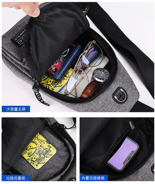 Men'S Bag Solid Color Men'S Chest Bag Outdoor Casual Fashionable Small Satchel Canvas Handbag Zipper Messenger Fashion Bags - Image 7