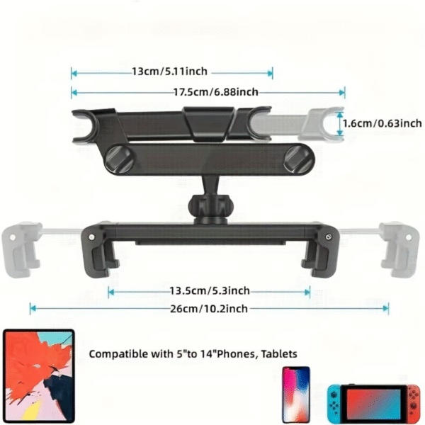 Car Tablet Holder, Headrest Tablet Mount Headrest Stand Cradle Compatible with Devices for Ipad Air Mini, Other 4.7-12.9" Cell - Image 3