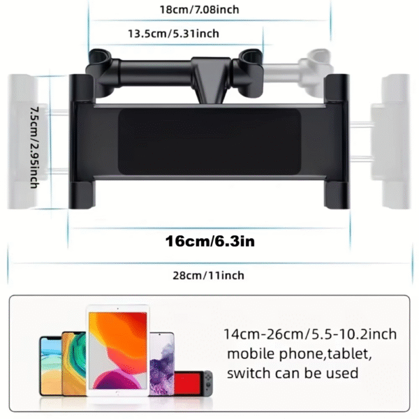 Car Tablet Holder, Headrest Tablet Mount Headrest Stand Cradle Compatible with Devices for Ipad Air Mini, Other 4.7-12.9" Cell - Image 4