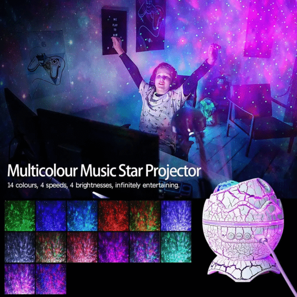 Dinosaur Egg Galaxy Projector - Space Buddy Star Projector Night Light for Kids Adults Bedroom Astronaut Projector with Bluetoot - Image 6