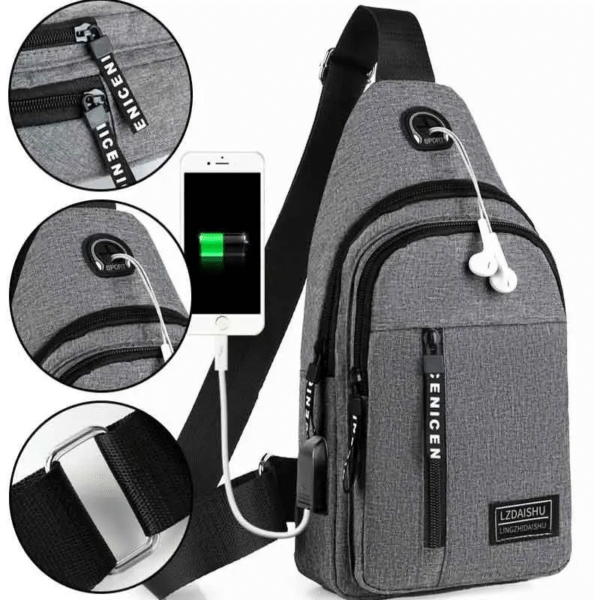Men'S Bag Solid Color Men'S Chest Bag Outdoor Casual Fashionable Small Satchel Canvas Handbag Zipper Messenger Fashion Bags - Image 2