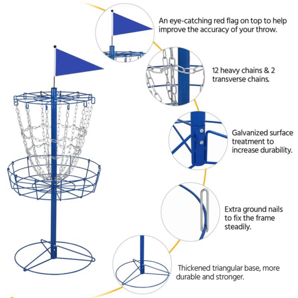 Yaheetech Portable Disc Golf Basket Target - 12-Chain, 25.2" Diameter, Lightweight & Easy to Assemble, Galvanized Steel, Portable Design - Image 7