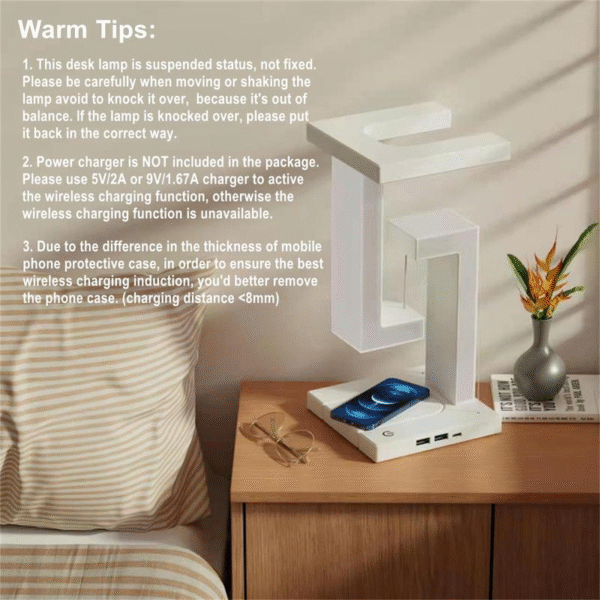 Creative Floating Light, USB Powered Touch Control Night Light, Decorative Dimmable Ambient Desktop Light with Wireless Charging Function for Home, Home Decor - Image 3