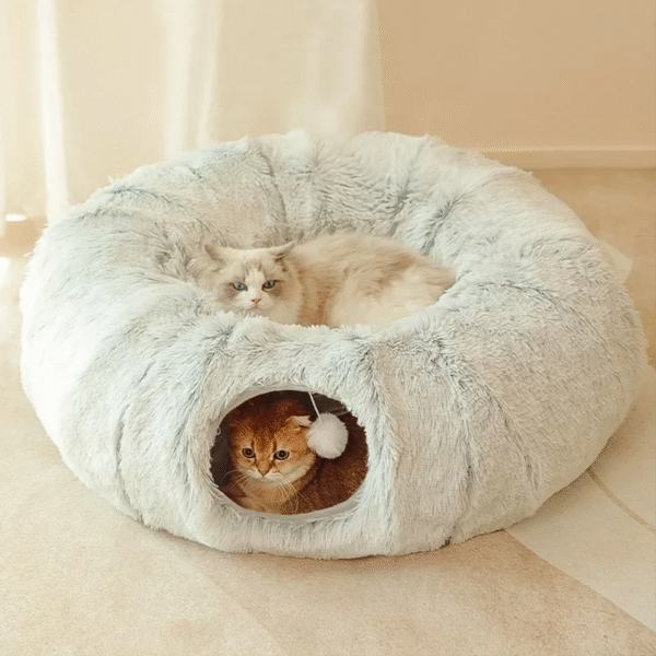 2 in 1 round Cat Beds House Funny Cat Tunnel Toy Soft Long Plush Dog Bed for Small Dogs Basket Kittens Bed Mat Kennel Deep Sleep - Image 2