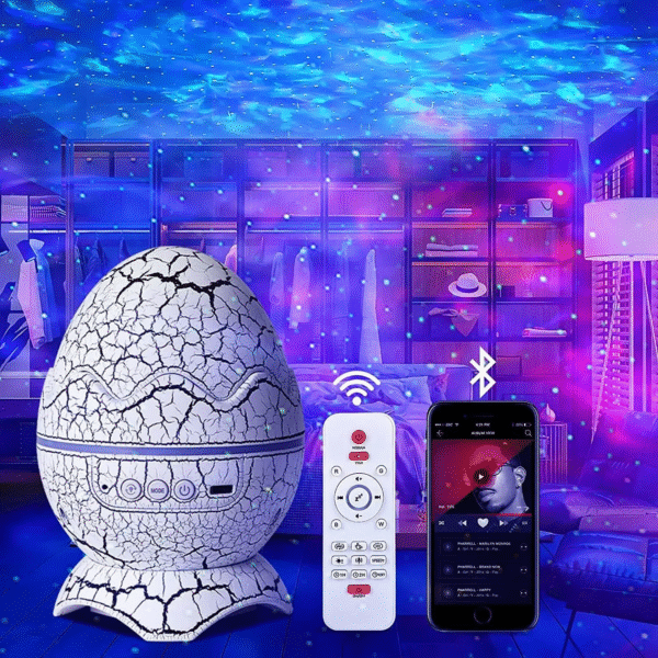 Dinosaur Egg Galaxy Projector - Space Buddy Star Projector Night Light for Kids Adults Bedroom Astronaut Projector with Bluetoot - Image 2