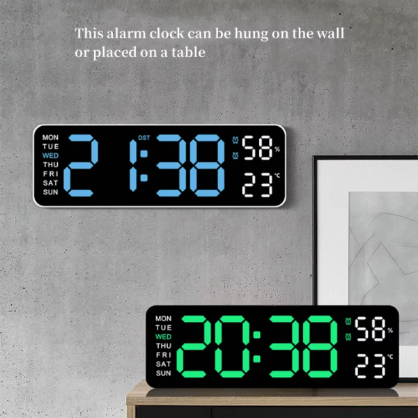 9 Inch Large Digital Wall Clock USB Powered TEMP Humidity Week Auto Dimmer DST Table Clock 12/24H Electronic LED Alarm Clock - Image 4