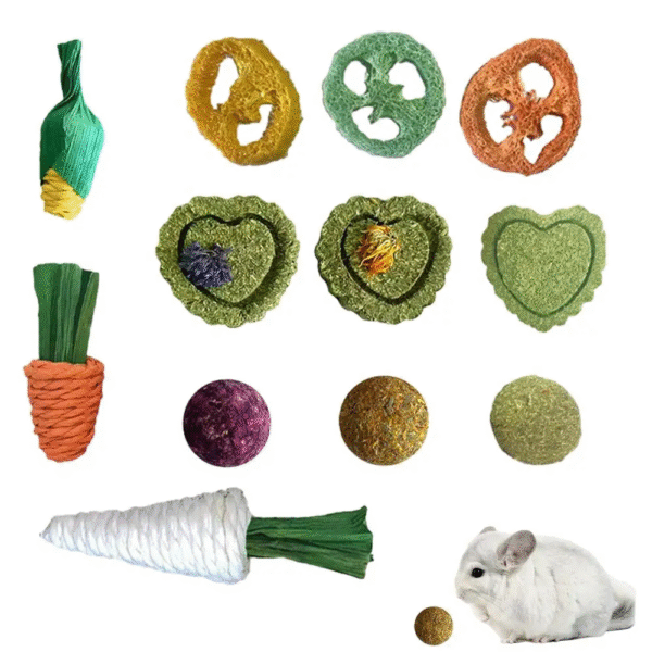 Natural Wood Chew Toys for Rabbits and Small Animals - 9-12 Piece Dental Health Set