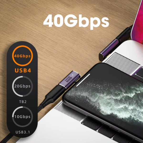 USB 4.0 PD 240W 8K 60Hz Charger Connector for Macbook 40Gbps High Speed USB C OTG U-Shape Straight Angle Male to Female Adapter - Image 3