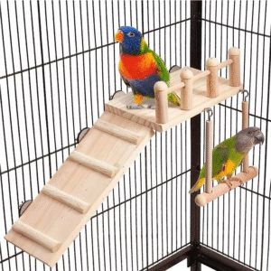 Natural Wood Bird Perch & Play Set - Complete Cage Accessories