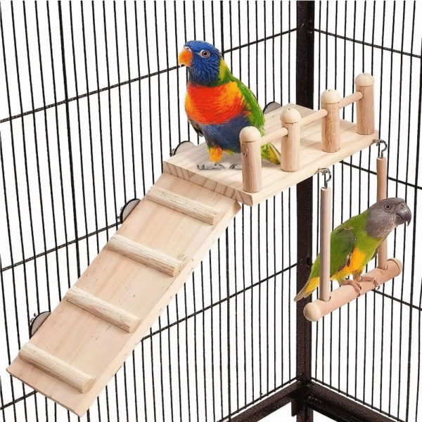 Natural Wood Bird Perch & Play Set - Complete Cage Accessories