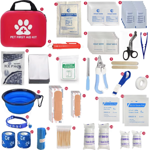 127 Compact Dog and Cat Travelling First Aid Kit with Emergency Supplies and Pet First Aid Manual for Hiking, Camping and Huntin - Image 2