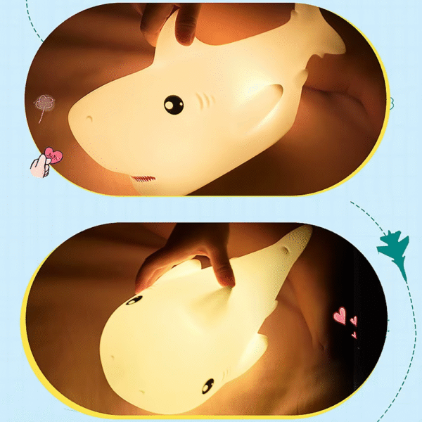 LED Night Lights USB Charging Cute Cartoon Shark Shape Silicone Patting Light Bedside Decor Atmosphere Lamp for Kids Baby Gifts - Image 6