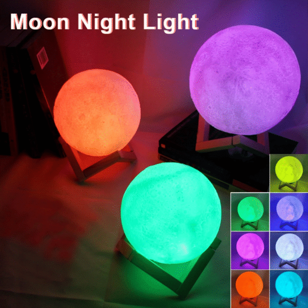 D5 8Cm Moon Lamp LED Night Light Battery Powered with Stand Starry Lamp Bedroom Decor Night Lights Kids Gift Moon Lamp Xmas Gift - Image 4