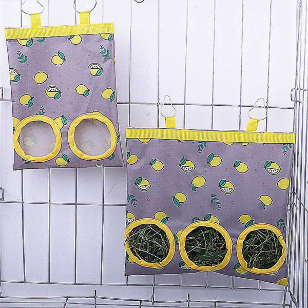 Hanging Hay Feeder Bag for Rabbits and Guinea Pigs - 2/3 Hole Design with Metal Hooks - Image 10
