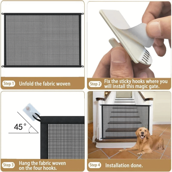 Pet Dog Barrier Fences with 4Pcs Hook Pet Isolated Network Stairs Gate New Folding Breathable Mesh Playpen for Dog Safety Fence - Image 6