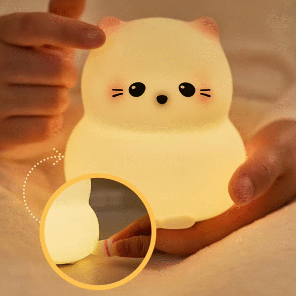 Guardian Kitty Silicone LED Night Lights USB Rechargeable Sleep Night Lamp Timing Bedside Room Decor Kids Baby Nightlight Gift - Image 3