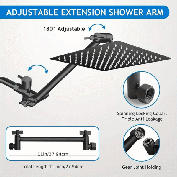 High-Pressure Rain Shower Head Combo - 8-Inch Adjustable Extension Arm & 5 Settings Handheld Showerhead - Powerful Low-Pressure Water Spray Shower Head Filter - Image 5