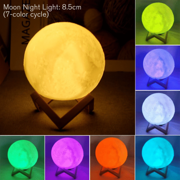 D5 8Cm Moon Lamp LED Night Light Battery Powered with Stand Starry Lamp Bedroom Decor Night Lights Kids Gift Moon Lamp Xmas Gift - Image 3