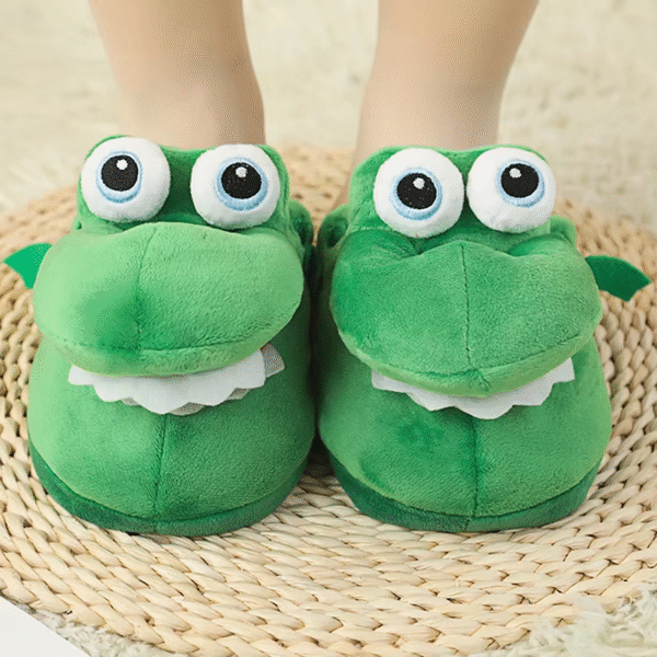 Cartoon Crocodile Cotton Slippers with Moving Mouth Funny Home Cotton Shoes Winter Walking Warm Christmas Gift for Men Women - Image 2
