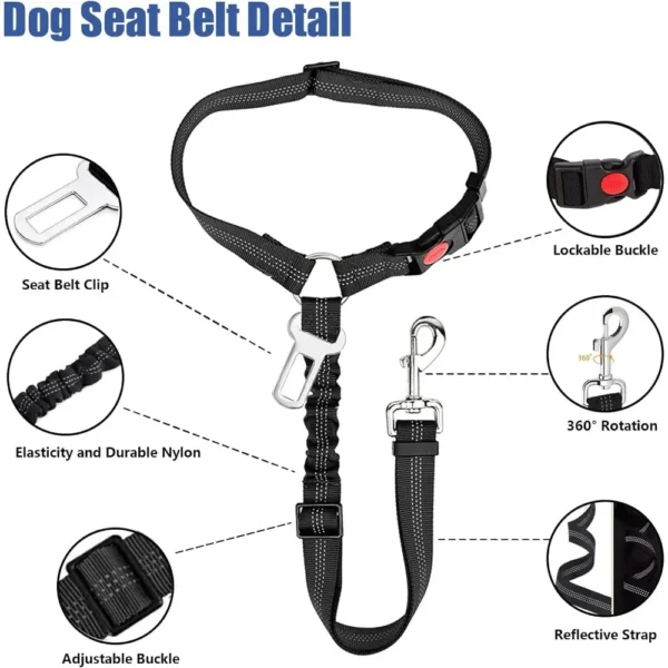 2-In-1 Dog Car Seatbelt Headrest Restraint Adjustable Reflective Pet Safety Seat Belt Clip Buckle Tether Large Medium Small Dogs - Image 6