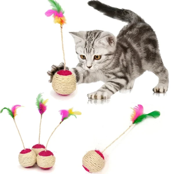 Cat Toy Pet Cat Sisal Scratching Ball Training Interactive Toy for Kitten Pet Cat Supplies Funny Play Feather Toy Cat Accessorie - Image 3