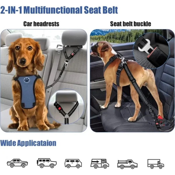2-In-1 Dog Car Seatbelt Headrest Restraint Adjustable Reflective Pet Safety Seat Belt Clip Buckle Tether Large Medium Small Dogs - Image 4