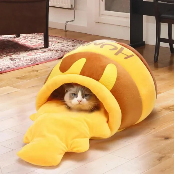 Cat Bed Warm Comfortable Kennel Nest Pet Cat Bed Soft Removable Cushion Nonslip Bottom Cartoon Washable House Honey Pot Cave - Image 3
