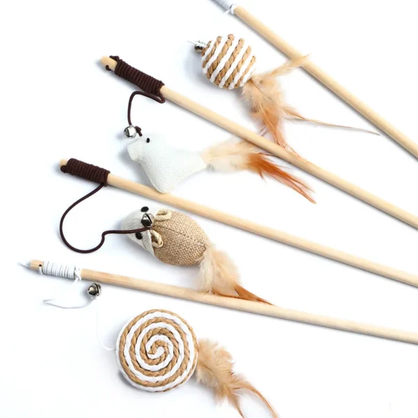 1PC Teaser Feather Toys Kitten Funny Colorful Rod Cat Wand Toys Wood Pet Cat Toys Interactive Stick Pet Cat Supplies - Image 3