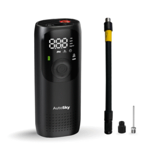 Autosky Tire Inflator Portable Air Compressor with Auto Shutoff and Pressure Gauge up to 150 PSI - Portable Air Compressor, Air Pump for Car Tires, Power Bank and Emergency Flashlight