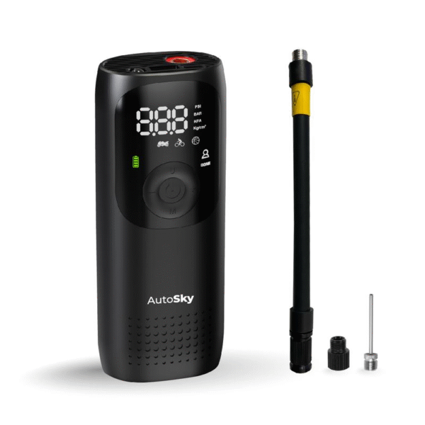 Autosky Tire Inflator Portable Air Compressor with Auto Shutoff and Pressure Gauge up to 150 PSI - Portable Air Compressor, Air Pump for Car Tires, Power Bank and Emergency Flashlight