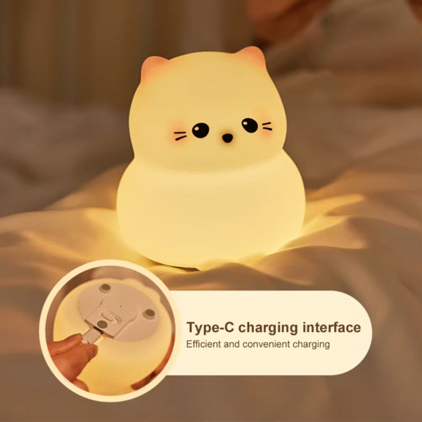 Guardian Kitty Silicone LED Night Lights USB Rechargeable Sleep Night Lamp Timing Bedside Room Decor Kids Baby Nightlight Gift - Image 2