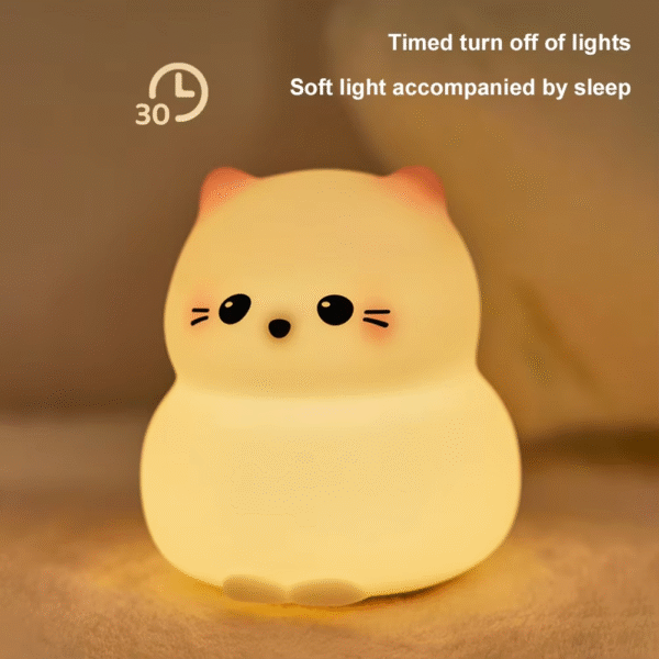 Guardian Kitty Silicone LED Night Lights USB Rechargeable Sleep Night Lamp Timing Bedside Room Decor Kids Baby Nightlight Gift - Image 5