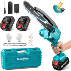 Seesii 8" Cordless Chainsaw,2X 4.0Ah Battery with Indicator,Oiler System & Replacement Chain,Handheld Electric Chain Saw W/Safety Lock,Battery Powered Chainsaw for Wood Tree Cutting