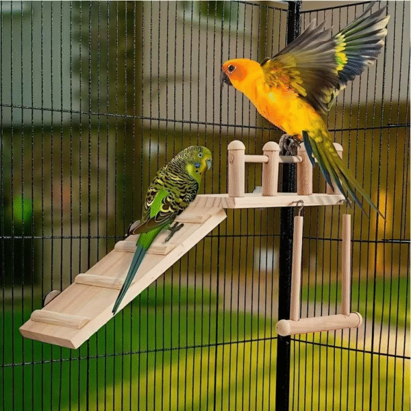Natural Wood Bird Perch & Play Set - Complete Cage Accessories - Image 3