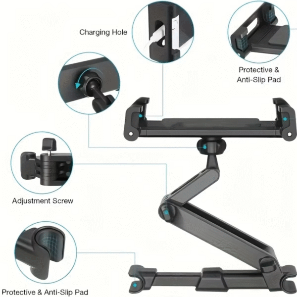 Car Tablet Holder, Headrest Tablet Mount Headrest Stand Cradle Compatible with Devices for Ipad Air Mini, Other 4.7-12.9" Cell - Image 5