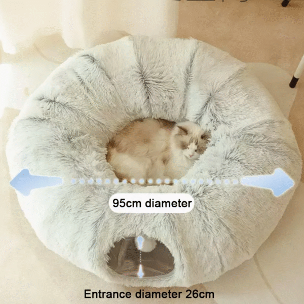 2 in 1 round Cat Beds House Funny Cat Tunnel Toy Soft Long Plush Dog Bed for Small Dogs Basket Kittens Bed Mat Kennel Deep Sleep - Image 5