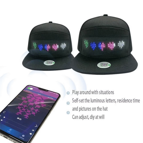 Unisex Baseball Cap USB Rechargeable Bluetooth APP Programmable LED Scrolling Message Display Board Hip Hop Street Snapback Hat - Image 6