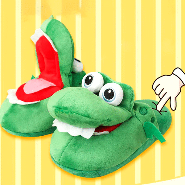 Cartoon Crocodile Cotton Slippers with Moving Mouth Funny Home Cotton Shoes Winter Walking Warm Christmas Gift for Men Women - Image 4