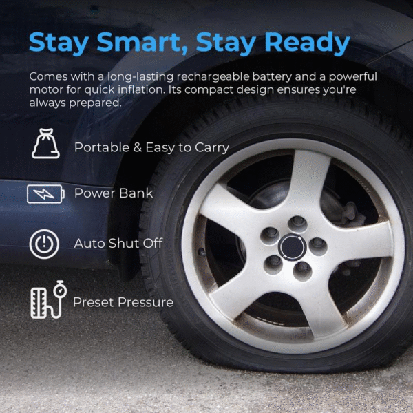 Autosky Tire Inflator Portable Air Compressor with Auto Shutoff and Pressure Gauge up to 150 PSI - Portable Air Compressor, Air Pump for Car Tires, Power Bank and Emergency Flashlight - Image 5