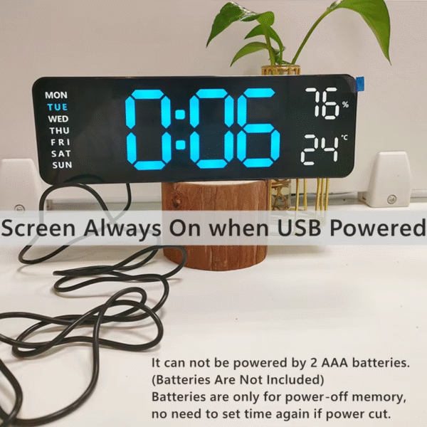 9 Inch Large Digital Wall Clock USB Powered TEMP Humidity Week Auto Dimmer DST Table Clock 12/24H Electronic LED Alarm Clock - Image 3