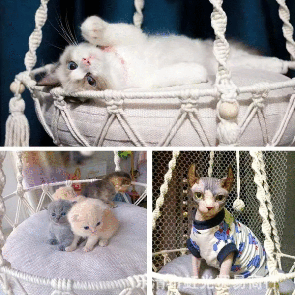 New Pet Hammock Cat Swing Hand Woven Cotton Rope Cats Hanging Basket Kitten Hanging String Den Indoor Pend Nest Pets Supplies - Image 6