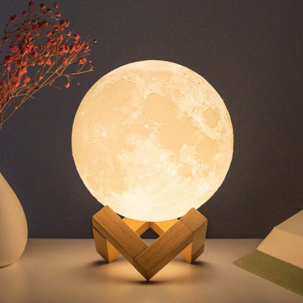 D5 8Cm Moon Lamp LED Night Light Battery Powered with Stand Starry Lamp Bedroom Decor Night Lights Kids Gift Moon Lamp Xmas Gift - Image 2